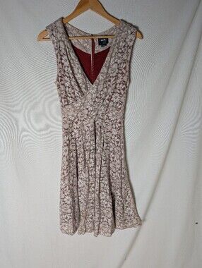 Mauve S Faux Wrap Dress Cap Sleeve Brown Maroon Lace Cutout Overlay Pockets